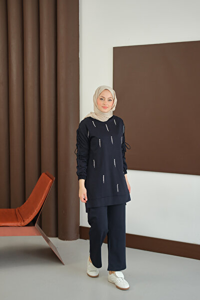 LOCCO Women's Stone Detail Suit Navy Blue