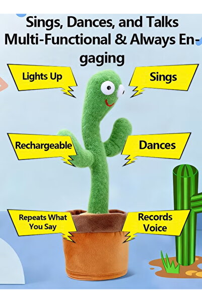OEM Electric Dancing Plant Cactus Plush Stuffed Toy -Green/Brown With Music For Kids