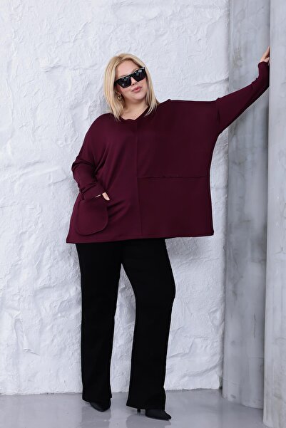 Siyezen Plus Size Oversized Modal Blouse with Pocket Detail