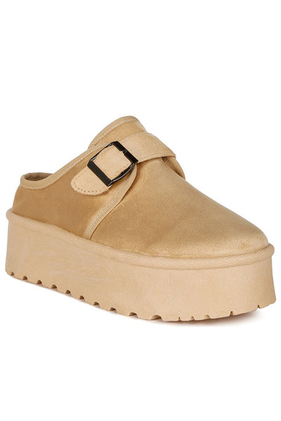 london Rag Buckle Strap Flatform Booties Beige