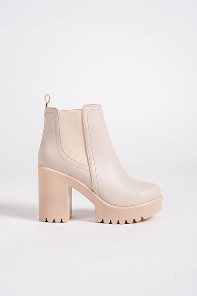 Redoxy Women's High Platform Heeled Sanded Textured Sole Side Elastic Waterproof Boots