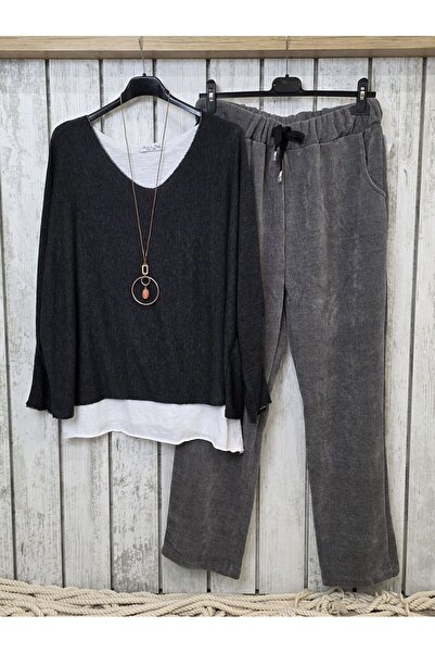 pudubutik Elastic Waist Velvet Italian Gray Trousers