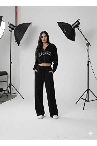 CAONNES Pantaloni de trening negri pentru femei, căptușiți cu bumbac, pentru ...