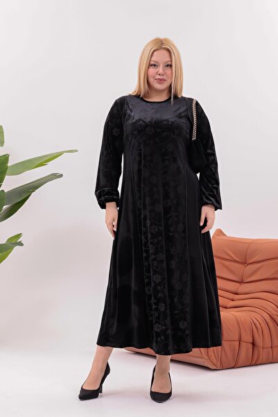 Siyezen Plus Size Floral Print Velvet Dress