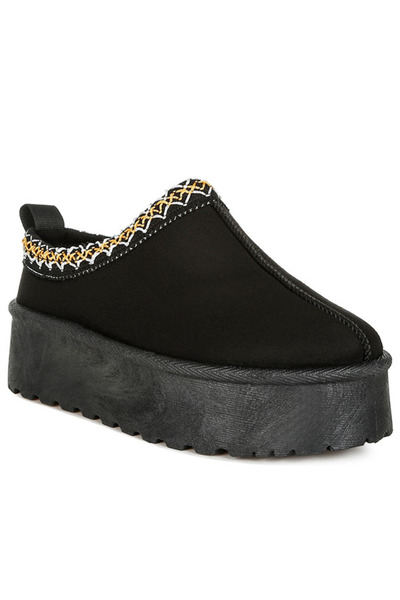 london Rag Women Embroidered Platform Classic Slip-On in Black