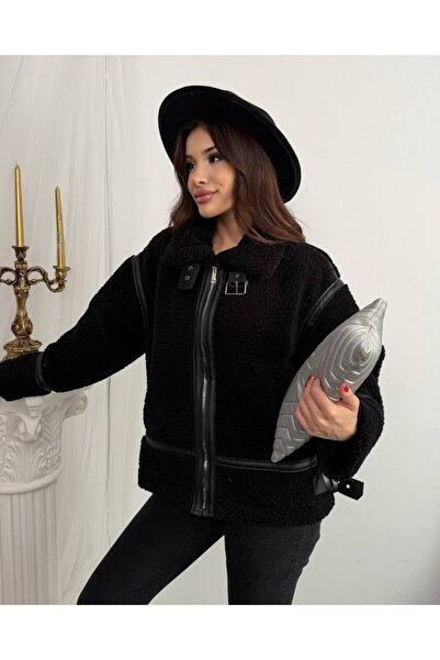 ZF BUTİK Zf Viral Teddy Plush Biker Jacket