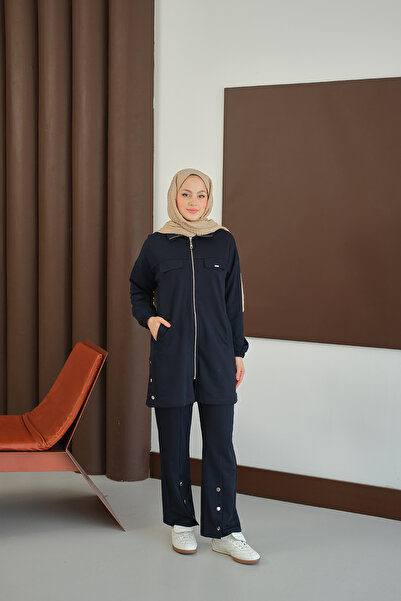 LOCCO Women's Suit with Snap Detail on the Sides and Zipper, Navy Blue
