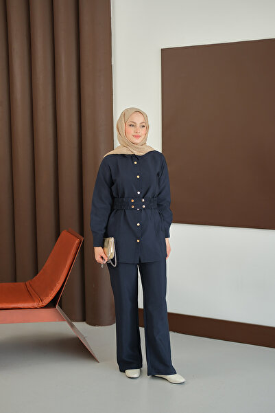 LOCCO Women's Belt Detail Suit Navy Blue
