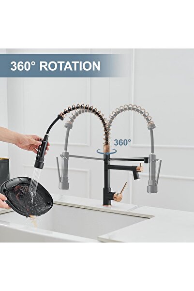 AIMADI Matte Black & Rose Gold LED Kitchen Faucet, Single Handle Pull-Down (AM-3033B-LED)