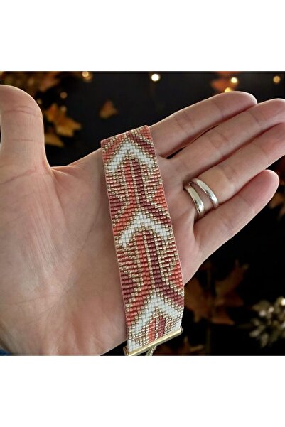 Ezera Women's handmade Miyuki bead bracelet, Ezera, woven in orange tones, 16+6 cm