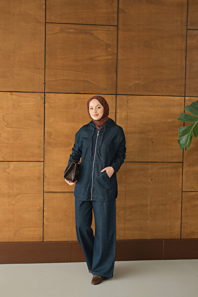 LOCCO Women's Hooded Denim Suit Navy Blue