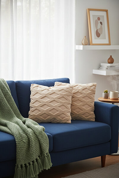 Shadro Textile 2-Piece Furry and Patterned Throw Pillow Cover | 45X45 cm Stylish and Comfortable Decorative Pillow