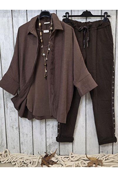 pudubutik Studded Stretch Fabric Italian Trousers Brown