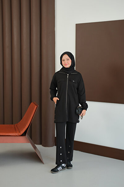 LOCCO Women's Side Snap Detail Zippered Suit Black
