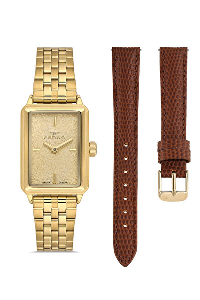 FERRO Women's Wristwatch Fl21626Awt-B4 with Yellow Steel and Burgundy Leather Cord Gift