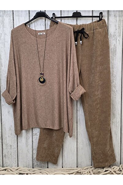 pudubutik Elastic Waist Velvet Italian Camel Pants