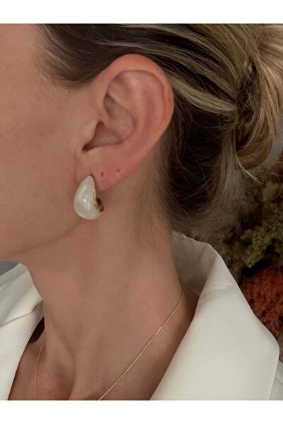 staınless steel 14K Renginde Beyaz Taşlı Küpe