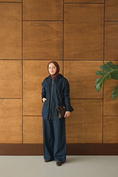 LOCCO Women's Hooded Denim Suit Navy Blue