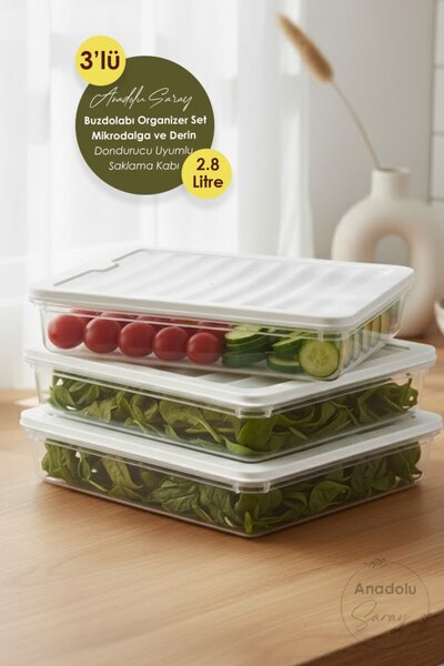 Anadolu Saray 3-Piece Refrigerator Organizer Set Microwave and Freezer Compatible Storage Container 2800 Liters