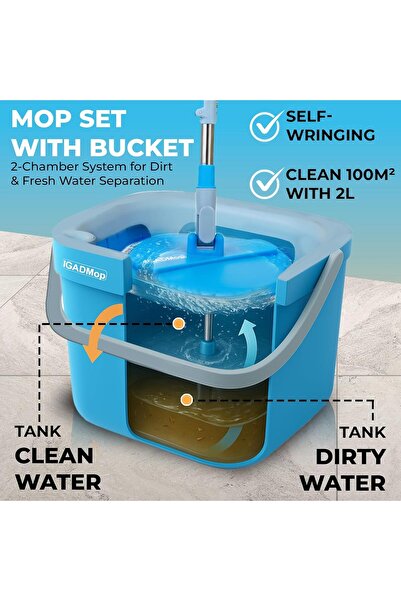 IGADPole IGADMop Professional Set with Bucket, dirty water separation, telescopic handle, microfiber cloths