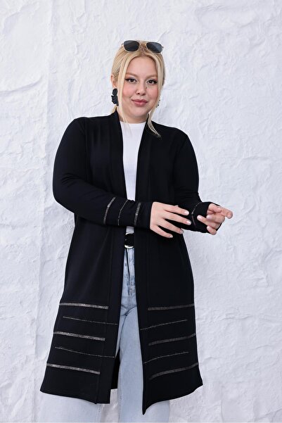 Siyezen Plus Size Stylish Cardigan with Gilding Detail