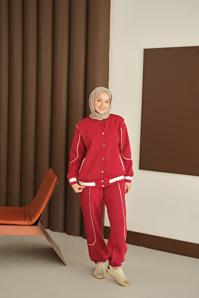 LOCCO Women's Stripe Detail Suit Burgundy