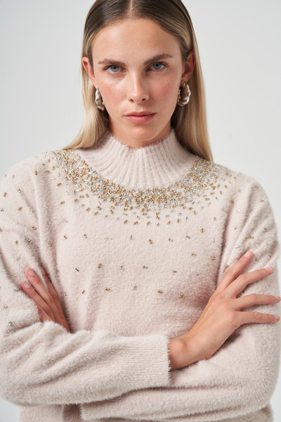 Nuss Beaded Angora Sweater 7003 Beige