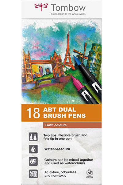 Tombow ABT Dual Brush Pen Earth Colours Set 18 markere pensula, culori asortate
