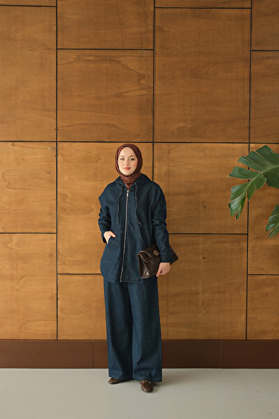 LOCCO Women's Hooded Denim Suit Navy Blue