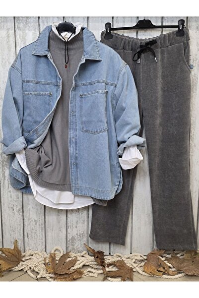 pudubutik Elastic Waist Velvet Italian Gray Trousers