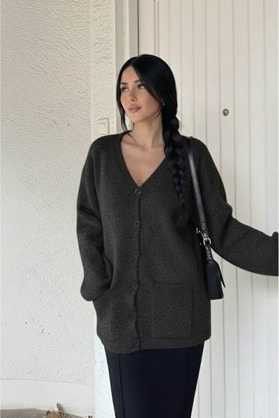 My Blog Anthracite Double Pocket Thessaloniki Cardigan - 04622