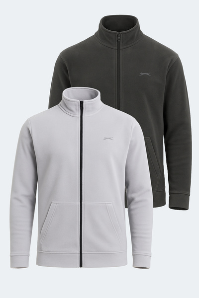 Slazenger Sansa Set of 2 Men's Zippered D Mock Neck Pocket Gray - Dark Gray Fleece