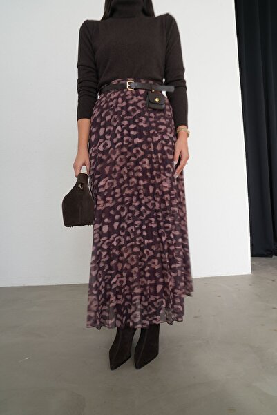 Özge Özgenç Patterned Pleated Mini Bag Skirt with Accessories