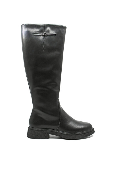 PASS Collection Women's comfortable knee-high riding boots - black leather OTR 70006