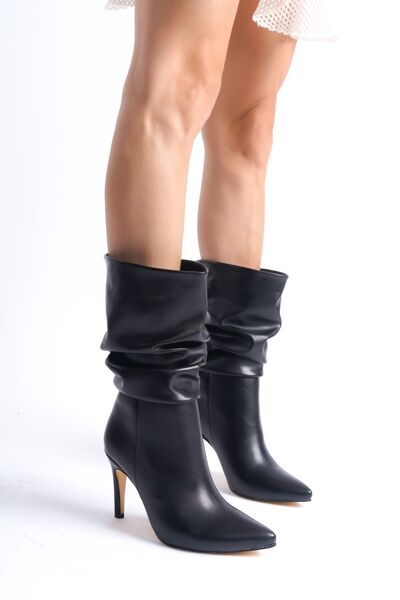 Redoxy Women's Special Design Gusseted Boots Pointed Toe Pull Thin High Heel Boots