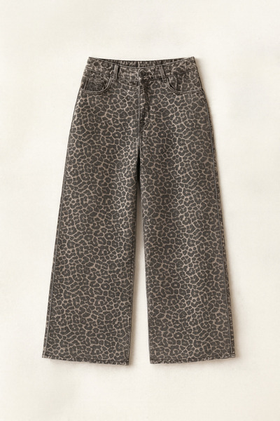 Uğur bebe Girl's Leopard Print Wide-Leg Premium Jeans – Trendy Chic, Comfortable and Stylish Casual Pants