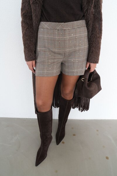 Özge Özgenç Plaid Sequin Embroidered Shorts