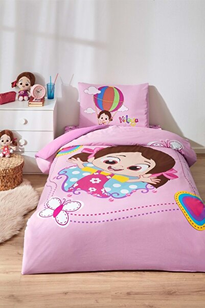 Özdilek Lisanslı Fitted Çarşaflı Tek Kişilik Çocuk Nevresim Takımı-Niloya Kelebek Pembe