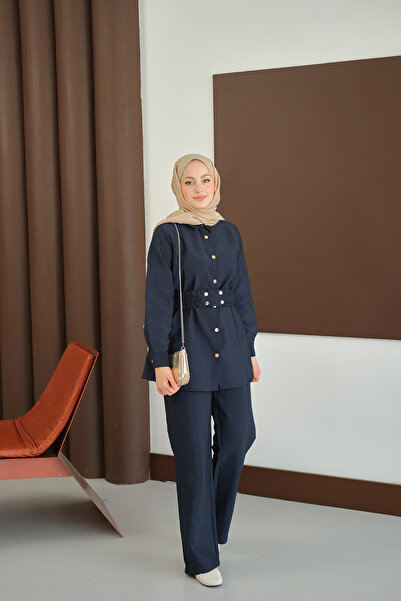 LOCCO Women's Belt Detail Suit Navy Blue