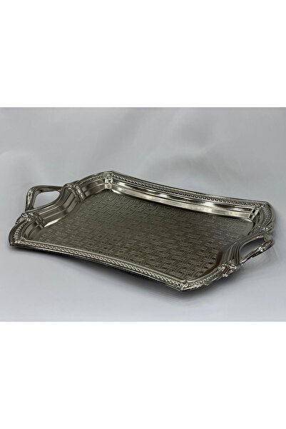 GÜRLEK TEKSTİL Sena Tea and Coffee Tray Embossed Silver Color Size 30 X 23 Tray for 4 People