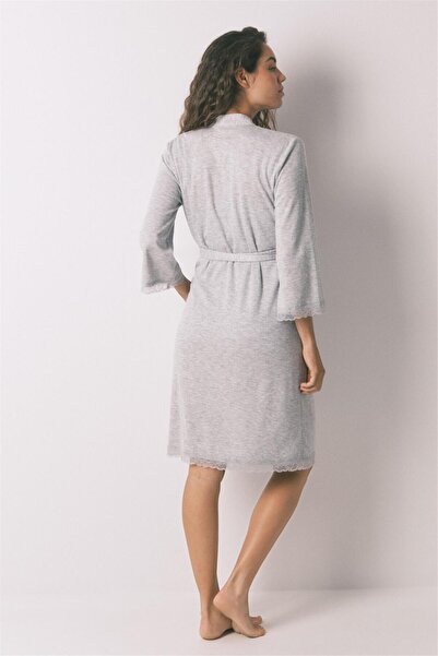 Perspective Women Secret Сірий мереживний візерунок, зав'язка, довжина до коліна, довгі рукави, бавовняний халат для вагітних