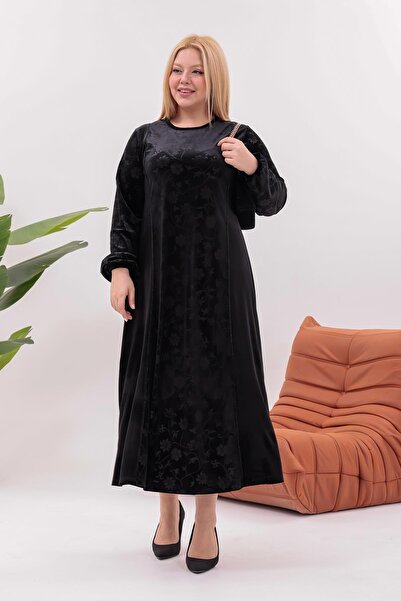 Siyezen Plus Size Floral Print Velvet Dress
