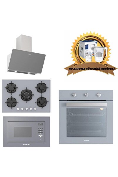 Silverline Gri Cam Ankastre Set 4'lü Paket 3457 - CS5365S01 Woklu - BO6503S01 - MW9018S02 Mikrodalga