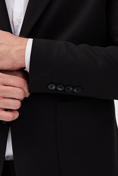 Frappoli Caserta Men's Black Polyviscon Fabric Mono Collar Bag Pocket Half Lining Slim Fit 2-Piece Suit