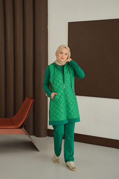 LOCCO Women's Pockets with Glitter Detail Vest Set Sets Green