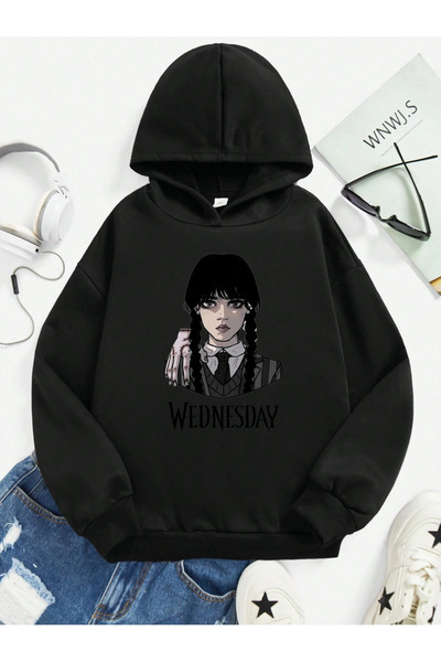 SVART WEAR Hanorac pentru copii cu glugă și buzunar cangur, imprimat, 100% bu...