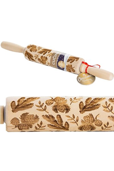 La Cucina Wooden Pastry Rolling Pin, Branch Pattern, 5x36 cm