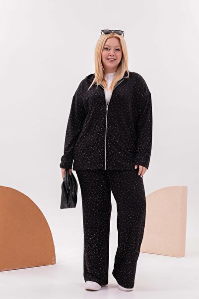 Siyezen Plus Size Gold Stone Detailed Suit