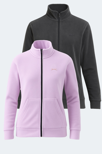 Slazenger Soul Set of Mock Neck Women's D Mock Neck Zippered Lilac - Dark Gray Fleece