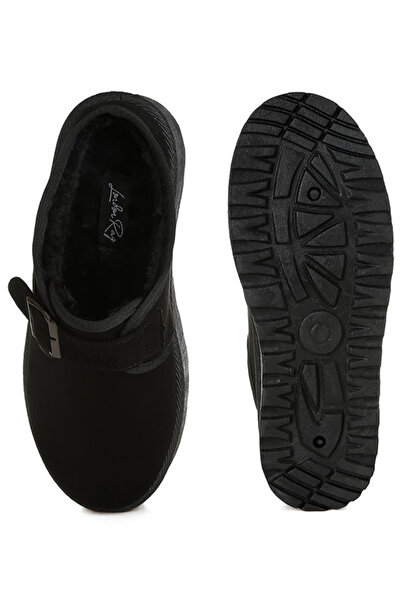 london Rag Women Buckle Strap Fur Platform Classic Slip-On in Black